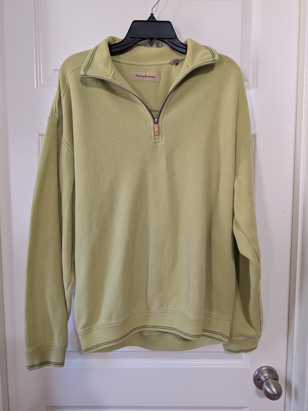 Tommy Bahama Olive Light Green Half-Zip Pullover Medium Cotton